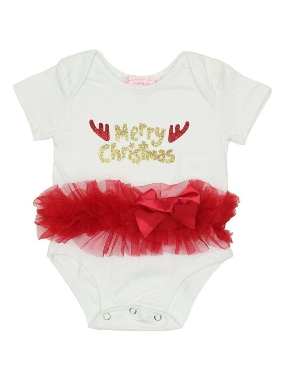 Popatu Merry Christmas baby girl's bodysuit tutu sparkly